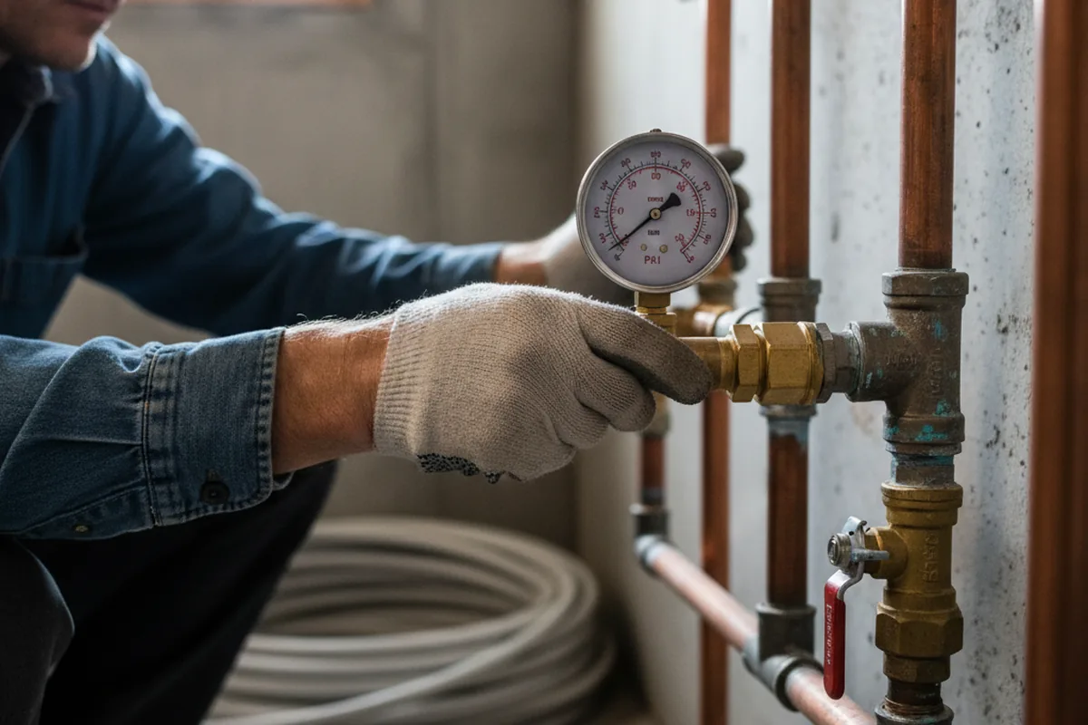 Pressure testing a repaired line during Water Line Repair in Goldston